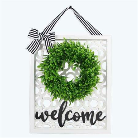 YOUNGS Wood Welcome Wall Sign with Artificial Wreath 21372